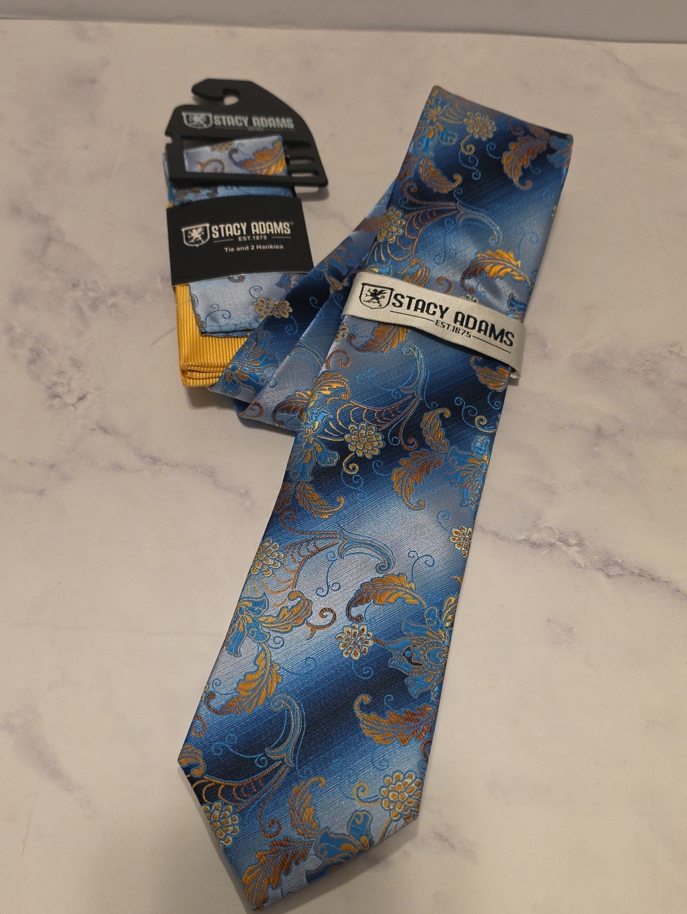 Stacy Adams Blue Paisley Men's Tie with Pocket Square Brand New